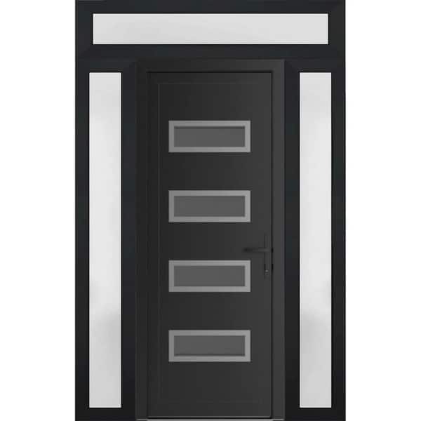 64 in. x 94 in. Left-hand/Inswing Frosted Glass Matte Black Steel Prehung Front Door with Hardware