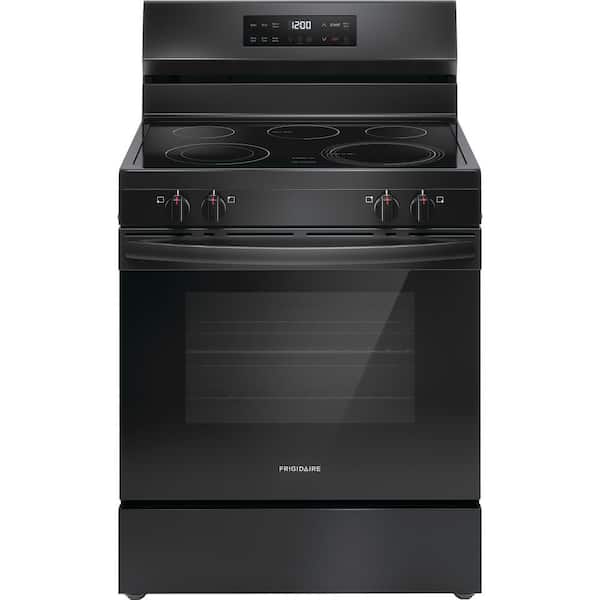 Frigidaire 30 in. 5 Element Freestanding Electric Range in Black with EvenTemp and Steam Clean