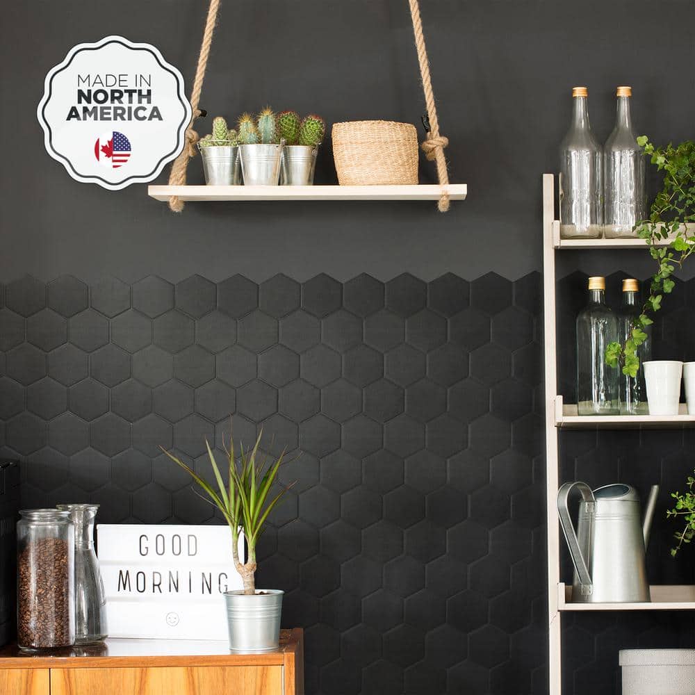 Hexa Walton Matte Black Hexagonal Peel and Stick Wall Tile