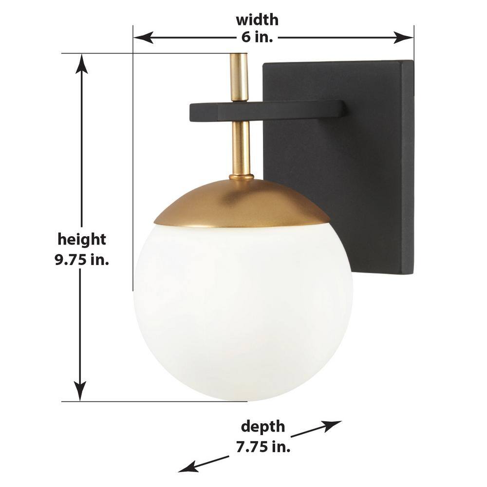Alluria Etched Opal Glass Wall Sconce in Weathered Black and Autumn Gold
