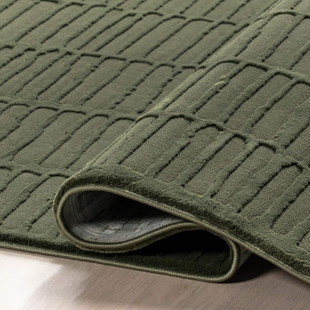 Kailani Green Geometric Machine Washable Synthetic Area Rug, 9' x 12'