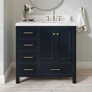 Cambridge 36.25 in. W x 22 in. D x 36 in H Single Sink Freestanding Bath Vanity in Midnight Blue with Carrara Quartz Top