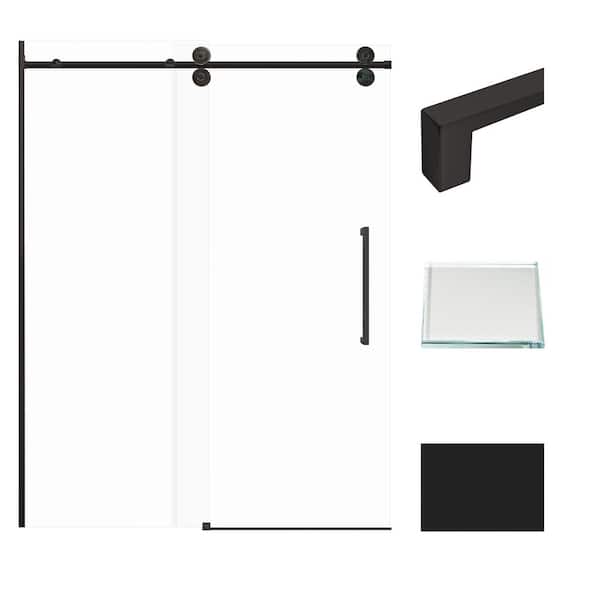 Transolid Teegan Plus 59 in. W x 80 in. H Sliding Door with Fixed Panel Semi-Frameless Shower Door in Matte Black with Clear Glass