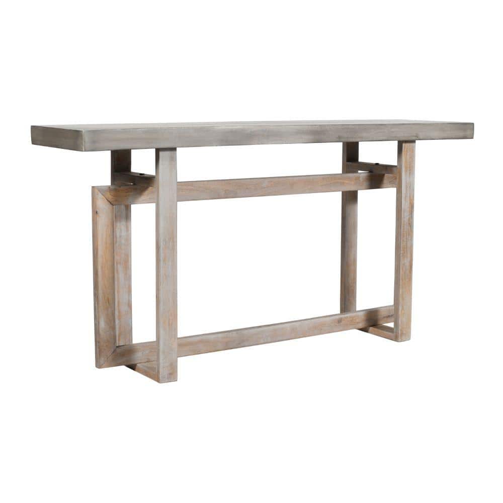 Rustic Light Brown Mango Wood 60" Console Table with Geometric Base