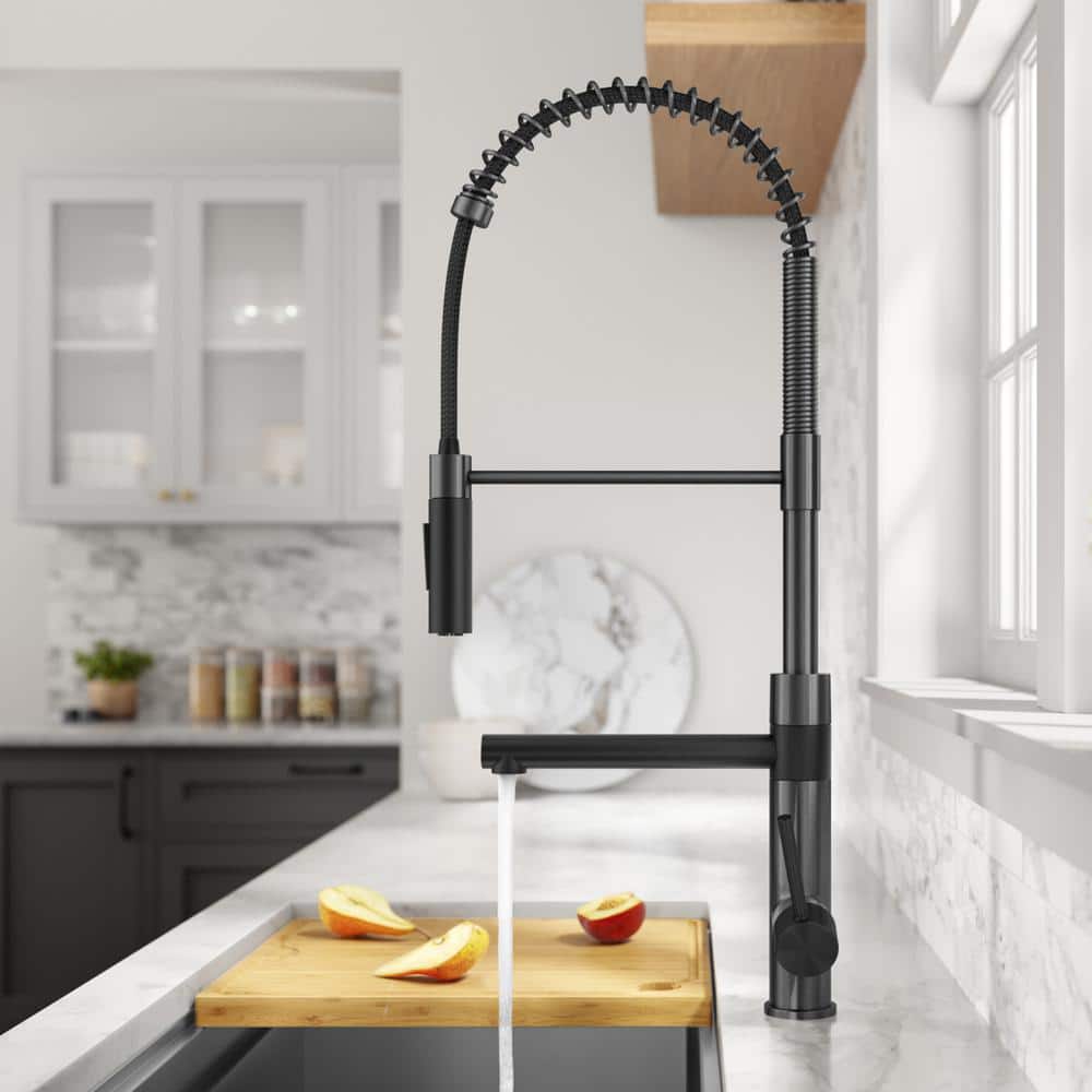 Matte Black Stainless Steel Pull-Down Kitchen Faucet with Pot Filler