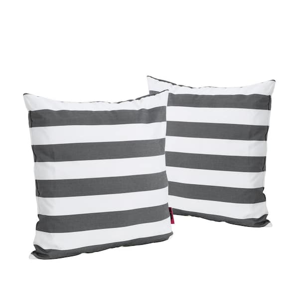 Noble House Megumi Black and White Striped Polyester 18 in. x 18 in. Throw Pillow (Set of 2)