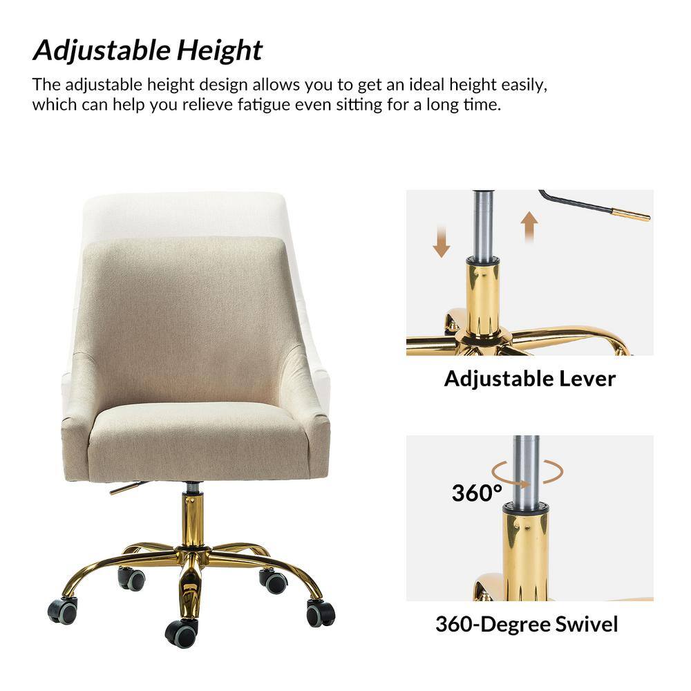 Tan Fabric Swivel Armless Task Chair with Metal Base