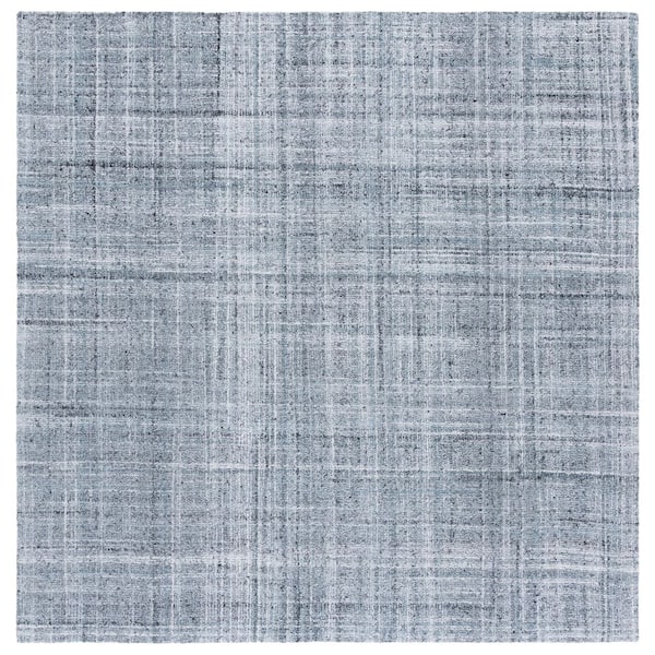 Abstract 6 ft. x 6 ft. Square Aqua/Gray Modern Plaid Area Rug