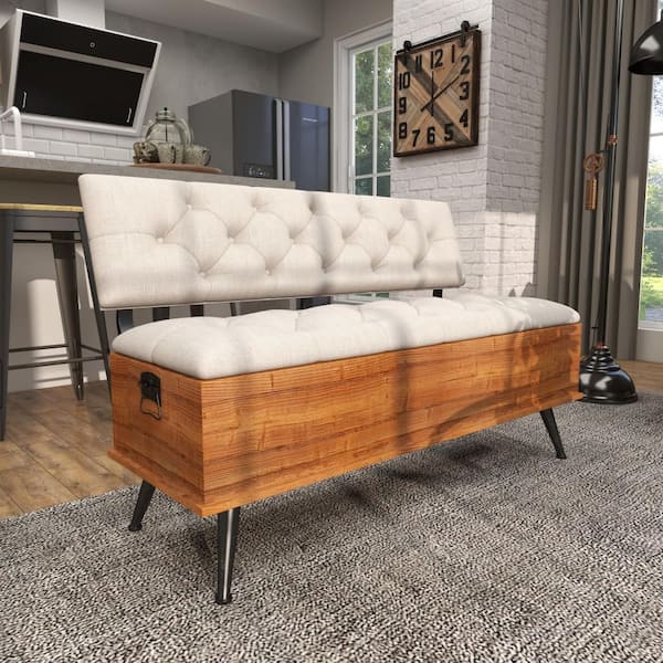 Litton Lane White Storage Bench with Cream Tufted Seat and Back 30 - Main Image