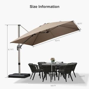 10 ft. Square Outdoor Patio Cantilever Umbrella Light Champagne Aluminum Offset 360° Rotation Umbrella in Taupe