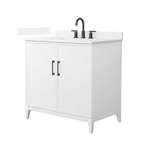 Wyndham Collection Elan 36 in. W x 22 in. D x 35 in. H Single Bath Vanity in White with White Quartz Top