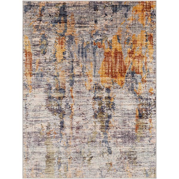 Livabliss Jefforson Grey/Orange Modern 3 ft. x 4 ft. Indoor Area Rug