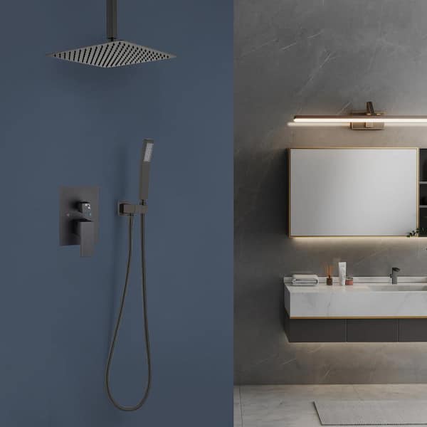 1-Spray 11.8 in. Single Wall Mount Fixed Rain Shower Head in Matte Black 1-Spray 11.8 in. Single Wall Mount Fixed Rain Shower Head in Matte Black