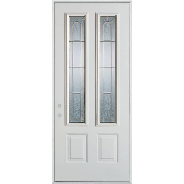 Stanley Doors 32 in. x 80 in. Geometric Brass 2 Lite 2-Panel Painted White Right-Hand Inswing Steel Prehung Front Door