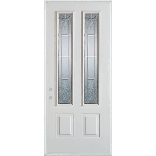 Stanley Doors 32 in. x 80 in. Geometric Zinc 2 Lite 2-Panel Painted White Right-Hand Inswing Steel Prehung Front Door