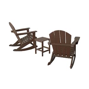 Iris Outdoor Rocking Poly Adirondack Chairs With Side Table Set in Dark Brown (3-Piece)