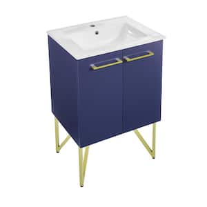 Annecy 24 in. W x 18 in. D Bath Vanity in Navy Blue with Ceramic Vanity Top in White with White Basin