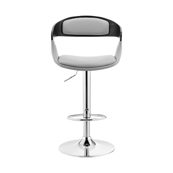 HomeRoots Valerie 43 in. H Gray Low Back Metal Adjustable Bar Stool with Faux Leather Seat Set of 1