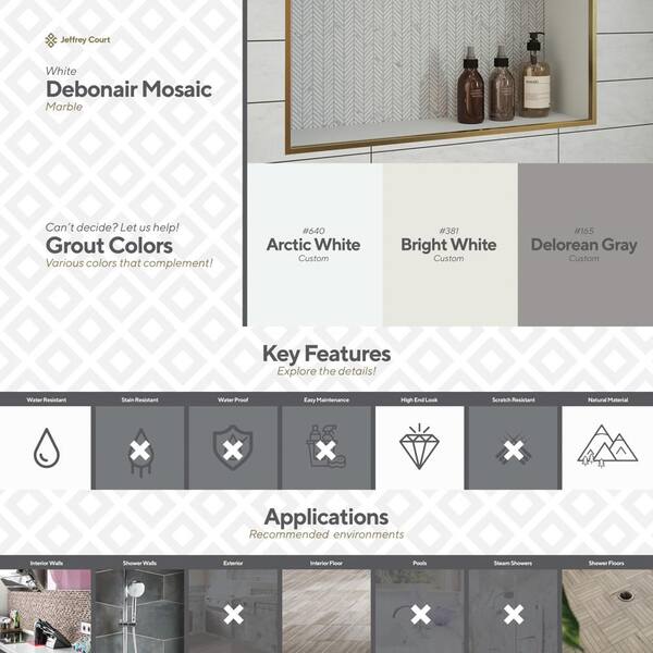 Jeffrey Court Debonair Venato White 10.75 in. x 10 in. Chevron