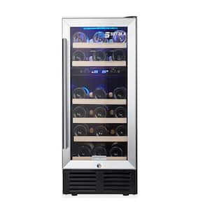 15 in. Black Dual Zone 28-Bottle Free Standing Wine Cooler Professional Compressor Digital Temperature Control Screen