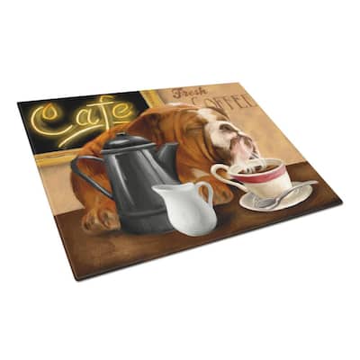 English Bulldog Morning Coffee Tempered Glass Large Cutting Board