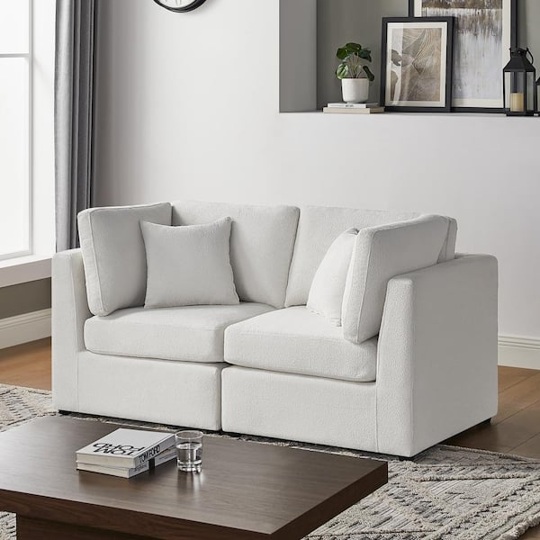 Chandler 66 in. Square Arm Polyester Fabric Rectangle Sofa in Ivory