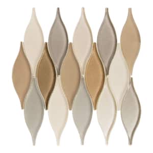 Zeille Mellow Tan/Brown/Off-White 9 in. x 11 in. Unique Shape Glossy Smooth Glass Mosaic Wall Tile (3.35 sq. ft./Case)