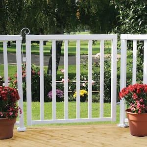 42 in. x 40 in. White Aluminum Deck Railing Wide Picket Gate