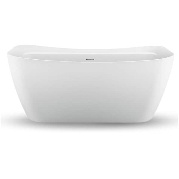 Streamline 59 in. Acrylic Flatbottom Non-Whirlpool Bathtub in Glossy White with Matte Black Drain