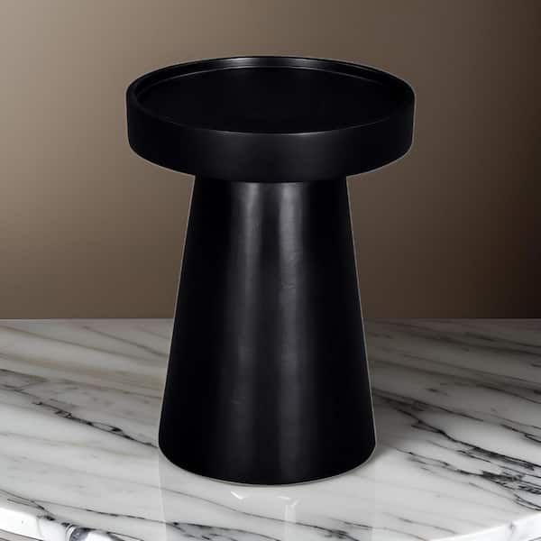 Benjara 16 in. Black Round Wood End Table with Flared Base