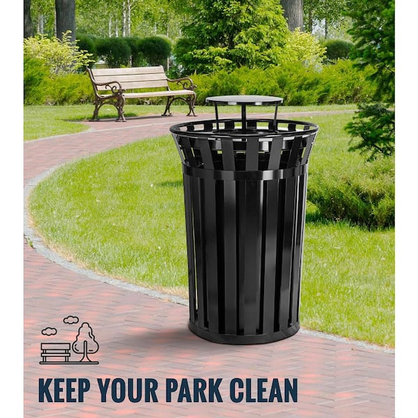 Alpine Industries 38 gal. Black Steel Slatted Commercial Outdoor