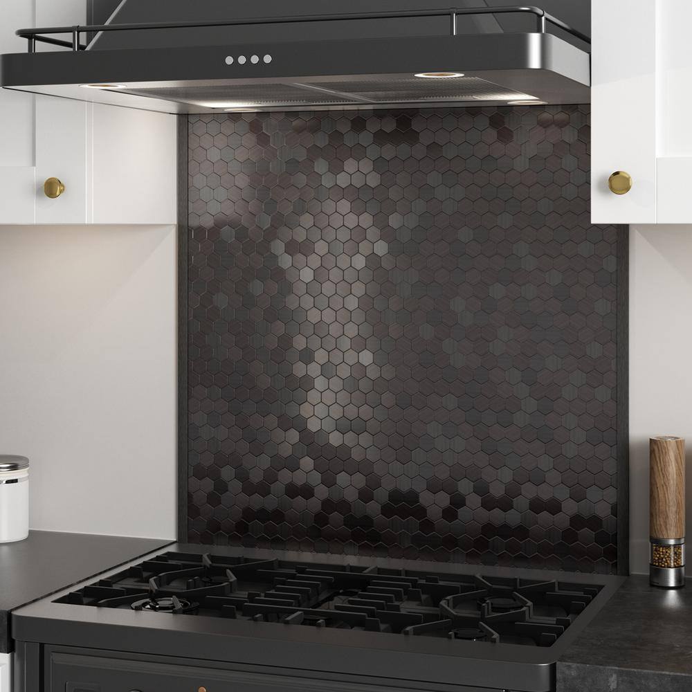 30'' Black Metal Peel and Stick Hexagon Backsplash Panel