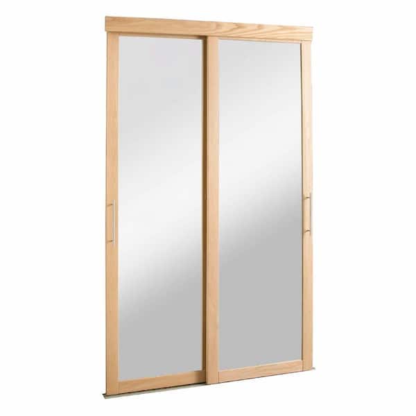 Pinecroft 60 in. x 80 in. Mirror Zen Oak Frame for Sliding Door