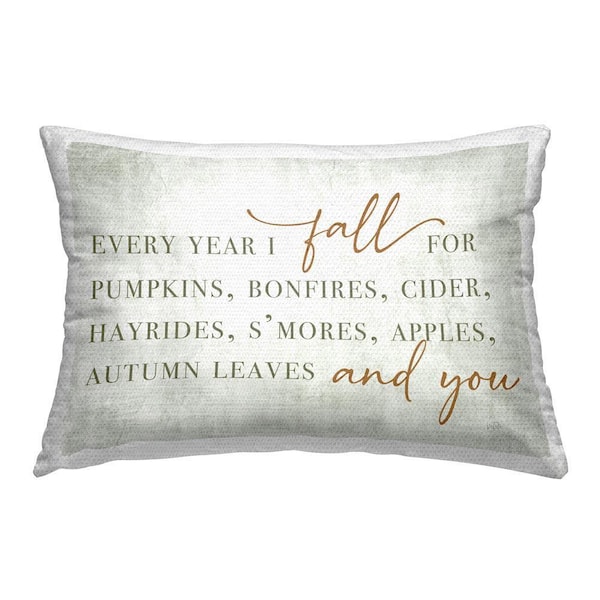 Every Year Fall Phrase Off-White Rectangular Outdoor Throw Pillow