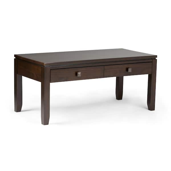 Simpli Home Cosmopolitan 42 in. Mahogany Brown Large Rectangle Wood Coffee Table with Drawers