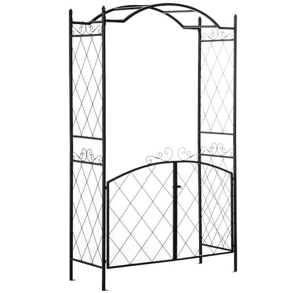 85 in. x 50.5 in. Garden Metal Arch Arbor Trellis with Gate, Garden Archway for Climbing Vines, Wedding Ceremony