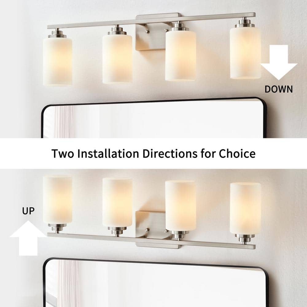 Brushed Nickel 4-Light Dimmable Vanity Light with Frosted Glass Shades