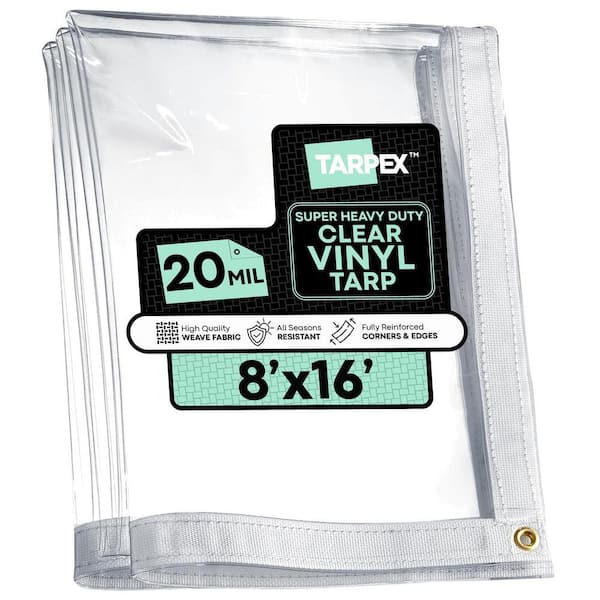 Super Heavy-Duty 20 Mil Transparent PVC Tarp 8 ft. x 16 ft. Multi-Purpose Clear Protective Cover with Reinforced Edges