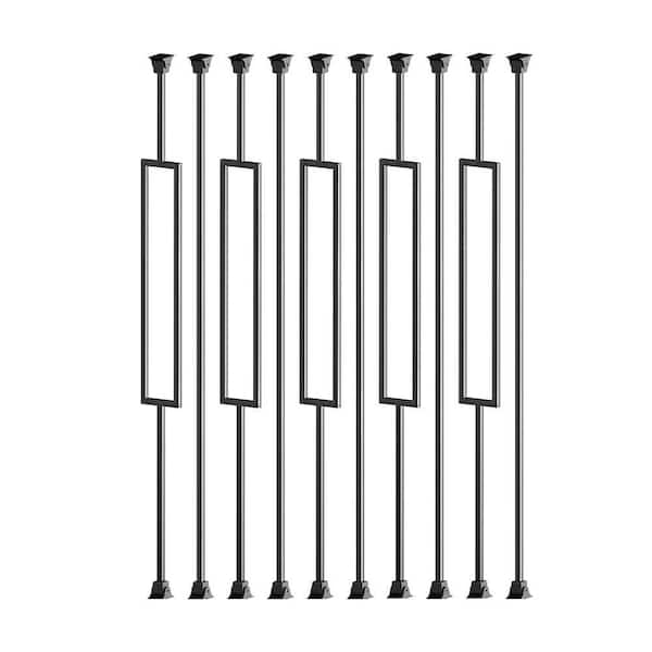 Rectangular Iron Balusters Stair Spindles Black with Swivel Shoes 44x1/2 for Interior Staircase 10-Pack