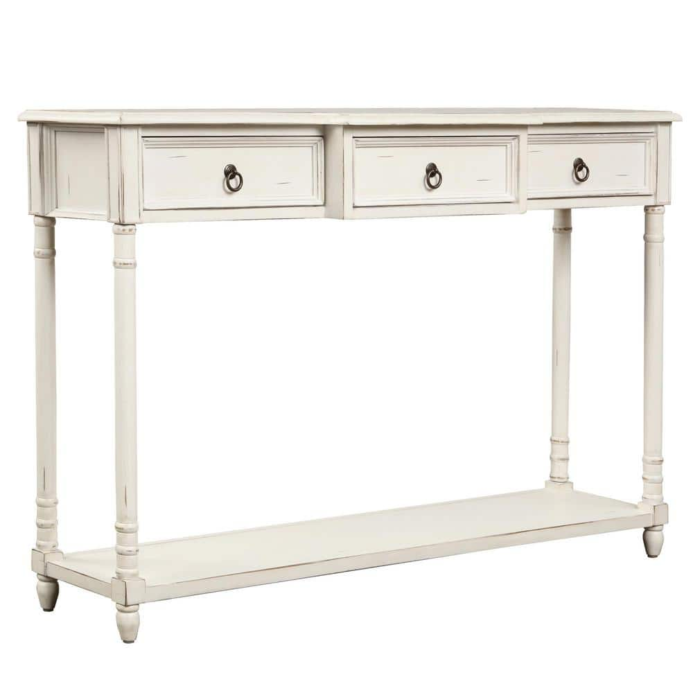 51.57 in. Antique White Rectangle Shape Solid Wood Console Table with Projecting Drawers and Long Shelf -  Polibi, RS-WASWRC-WPJ