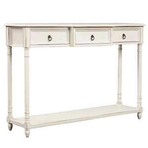 51.57 in. Antique White Rectangle Shape Solid Wood Console Table with Projecting Drawers and Long Shelf