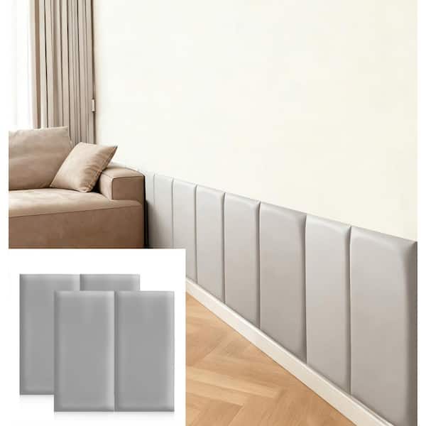 7.9 in. x 15.8 in. Self-Adhesive Padding Wall Panel For Bedroom, Living Room, Gray, 4 Pack