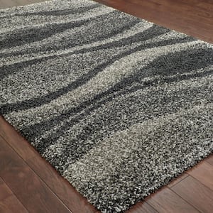 Hazel Grey/Charcoal 4 ft. x 6 ft. Waves Shag Area Rug