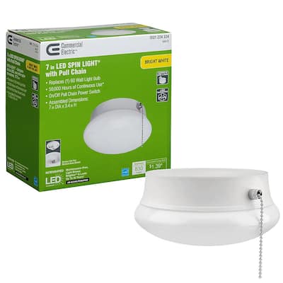 Commercial Electric Spin Light 7 In Closet Led Flush Mount With Pull Chain Hallway Lighting Stairway Garage 54484145 Closet Light Led Flush Mount, Home Depot Closet Light Fixtures