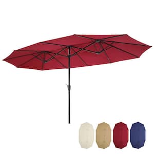15 ft. x 9 ft. Large Double-Sided Rectangular Outdoor Twin Patio Market Umbrella w/Crank in Burgundy