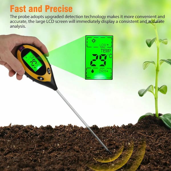 Soil pH Tester,4 in 1 Soil Moisture Meter,Soil Tester for Soil Moisture/PH  Meter/Sunlight Intensity/Soil Fertility,Soil Test Kit for Garden,Lawns,Farm
