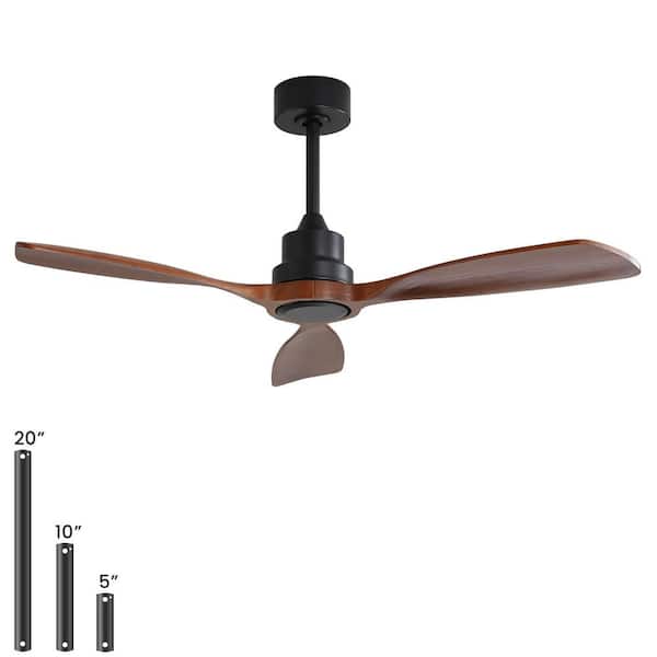 Sofucor 48 in. Indoor/Outdoor Black Wood Ceiling Fan without Lights, 6-Speed Remote Control