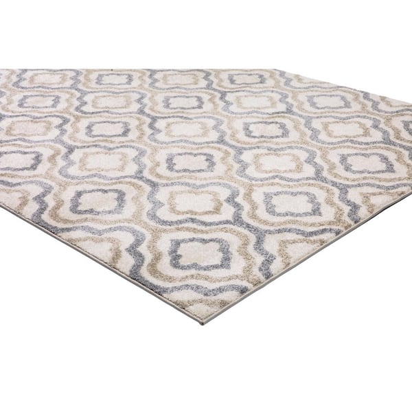 Knightsbridge Collection Square Honeycomb Reversible Bath Rug Ivory