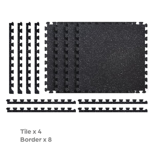 Norsk Shock Absorbent 25.2 in. x 25.2 in. x 0.70 in. Gym Tiles - Black/White Fleck (4-Pack)