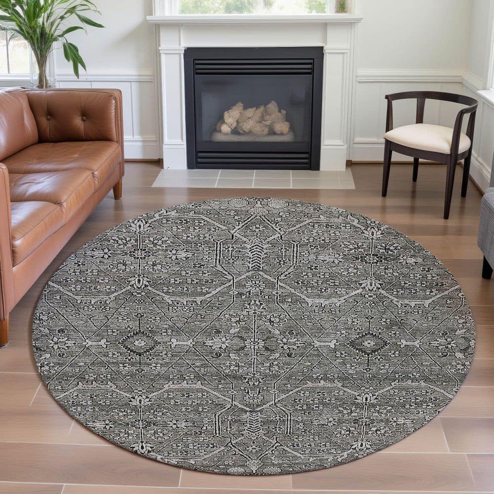 Mayfield Premium Machine Washable Abstract AMF1223 Pewter 8 ft. x 8 ft. Round Rug price history on PriceWatchPro